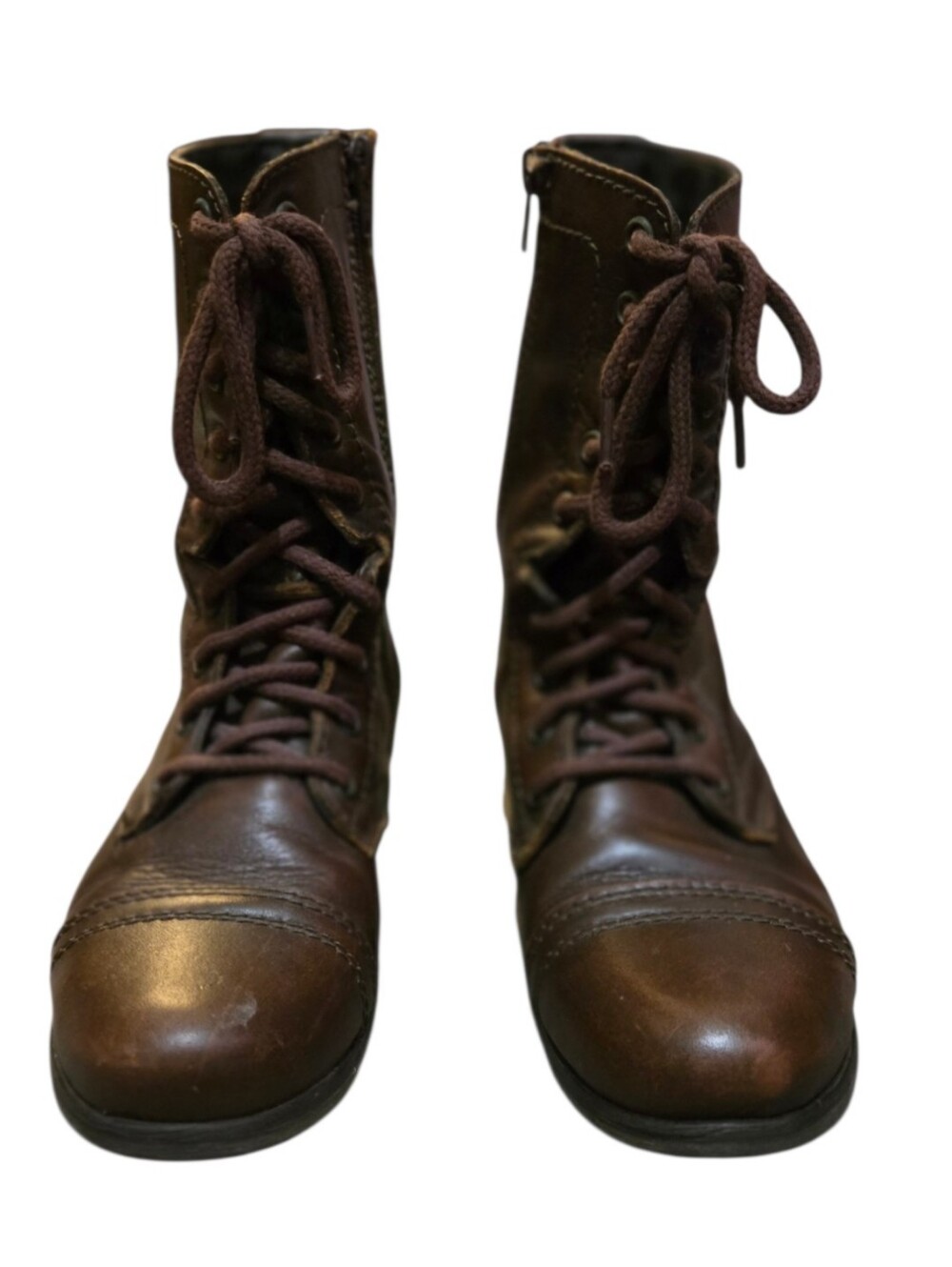 Steve Madden Troopa Brown Leather Combat Boots Lace Up Side Zip Women's Size 7M